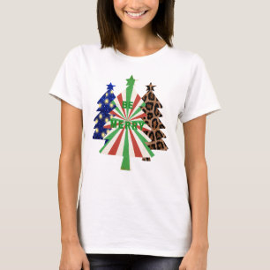 Be Merry Christmas Red Green Leopard Blue T-Shirt