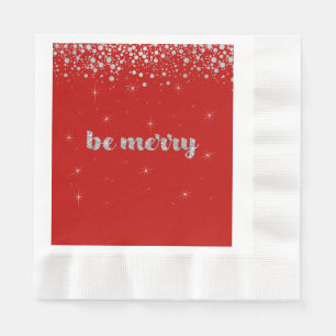 Be Merry, Christmas,  Silver Glitter, Sparkle Napkin