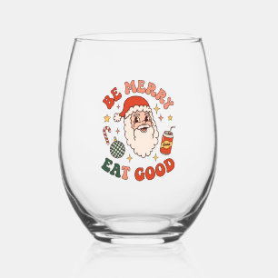 Be Merry Eat Good Christmas Santa Soda Candy Cane Stemless Wine Glass