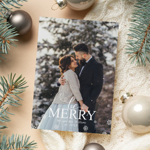 "Be Merry" Elegant Typography Photo Holiday Card