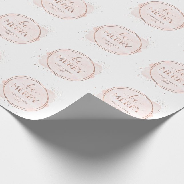 Be Merry | Faux Rose Gold and Blush Christmas Wrapping Paper (Corner)
