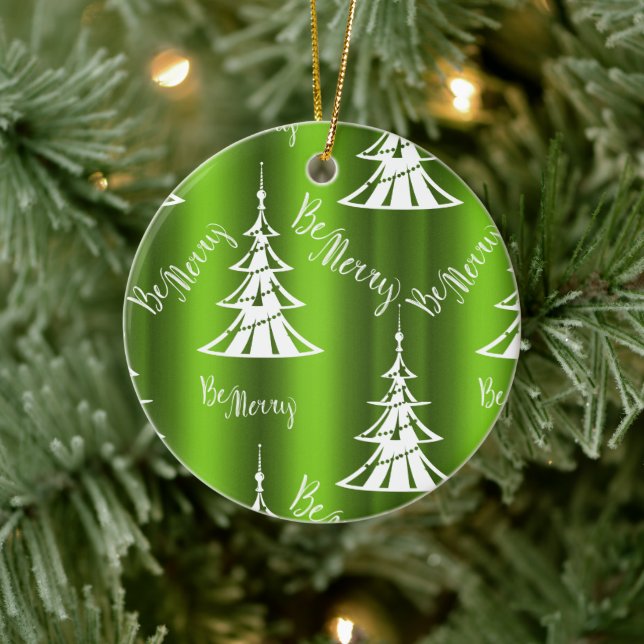 Be Merry Green Christmas Ceramic Ornament (Tree)