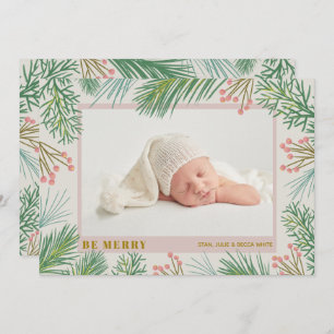 Be Merry Holiday Photo Birth Announcements