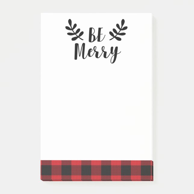 Be Merry Modern Script Buffalo Plaid Post-it Notes (Front)