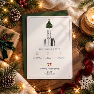 Be Merry Modern Typography Christmas Party Invitation