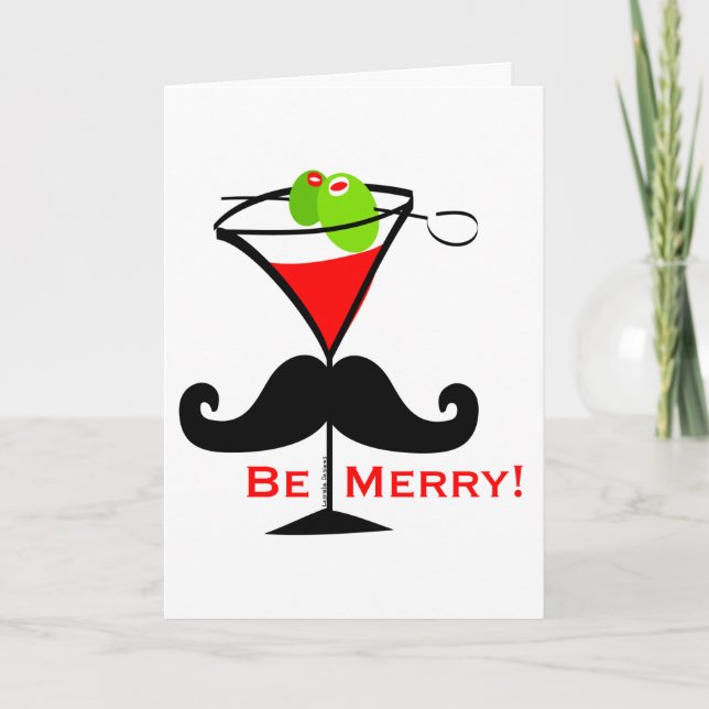 Be Merry Moustache Holiday Card (Front)