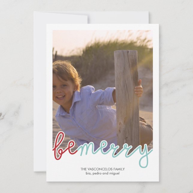 Be Merry Photo Christmas Holiday Wishes Red Blue (Front)