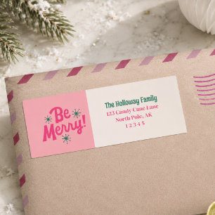 Be Merry Pink Scribble Tree Arched Photo Return Address Label
