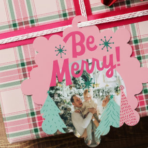 Be Merry Pink Scribble Tree Arched Photo Tree Decoration Card
