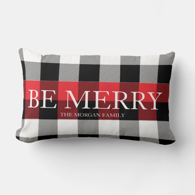 Be Merry Plaid Holiday Pillow (Front)