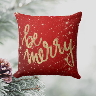 Be Merry - Red and Gold - Christmas Cushion