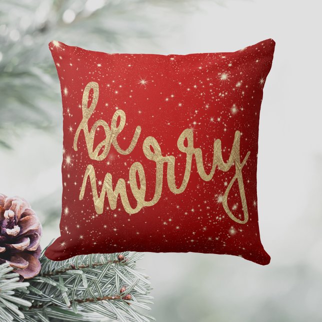 Be Merry - Red and Gold - Christmas Cushion (Be Merry - Red and Gold - Christmas Throw Pillow)
