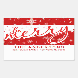 Be Merry Red Handwritten Christmas Return Address Rectangular Sticker
