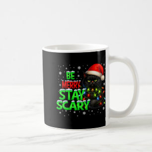 Be Merry Stay Scary Black Cat Funny Halloween Chri Coffee Mug