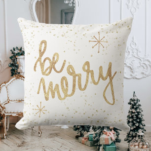 Be Merry - White and Gold - Christmas Cushion