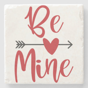 Be Mine Arrow Through Heart Valentine's Day Paper  Stone Coaster