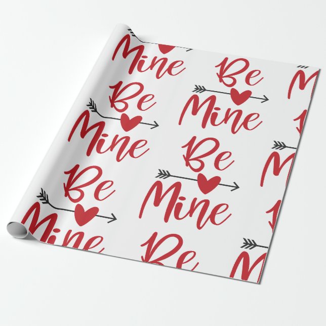 Be Mine Arrow Through Heart Valentine's Day Wrapping Paper (Unrolled)