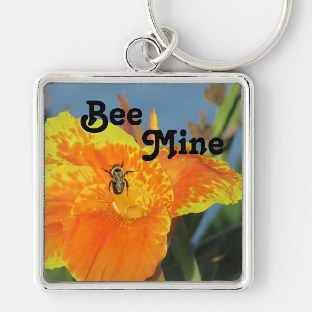 Be Mine Bee Pun Bright Orange Flower Photo Floral Key Ring (Front)