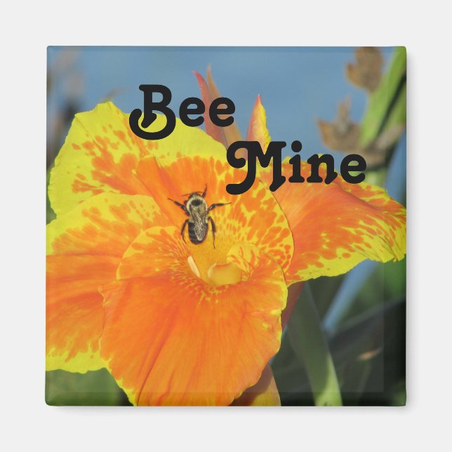 Be Mine Bee Pun Bright Orange Flower Photo Floral Magnet (Front)