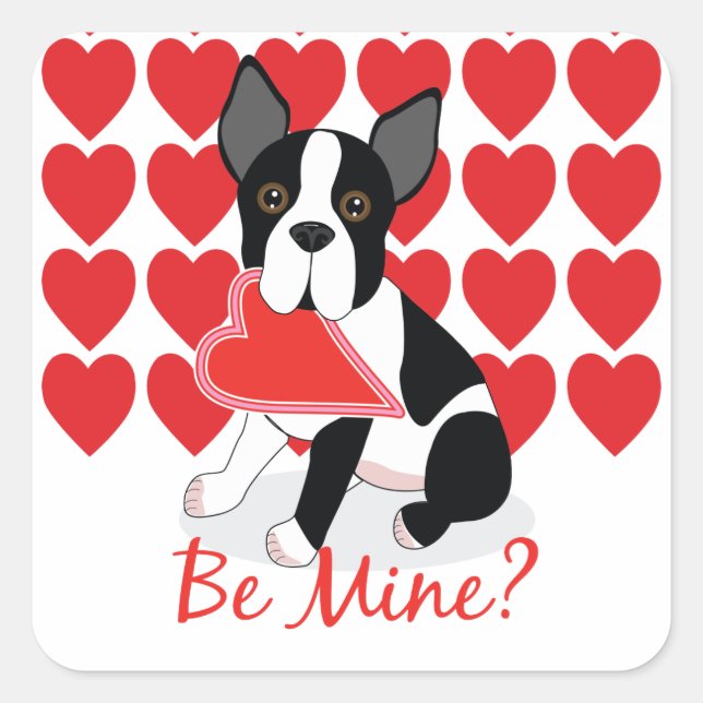 Be Mine? Boston Terrier Valentine's Day Stickers (Front)