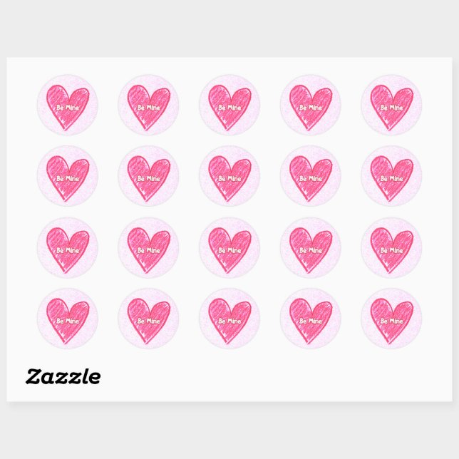 Be Mine Crayon Coloured Valentine  Classic Round Sticker (Sheet)