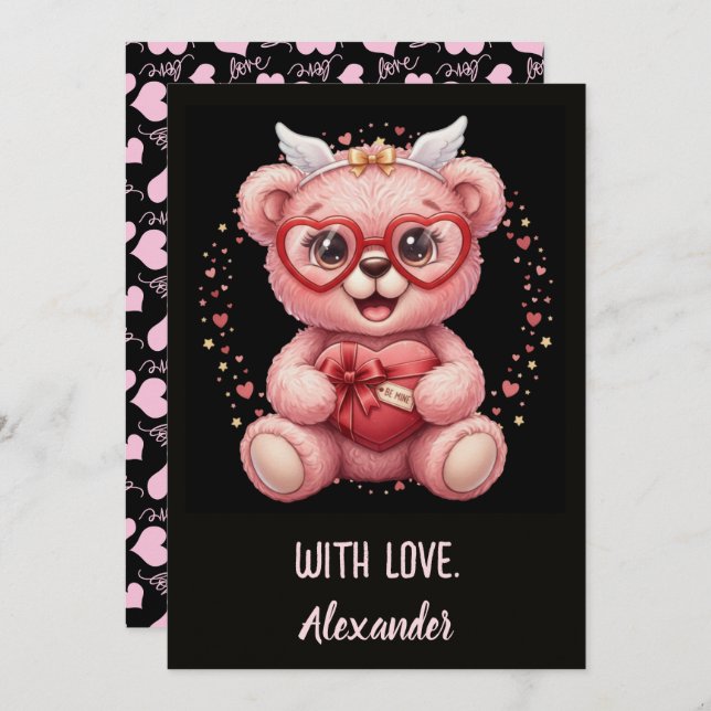 Be Mine! Cute Pink Teddy Bear Sweetheart  Card (Front/Back)