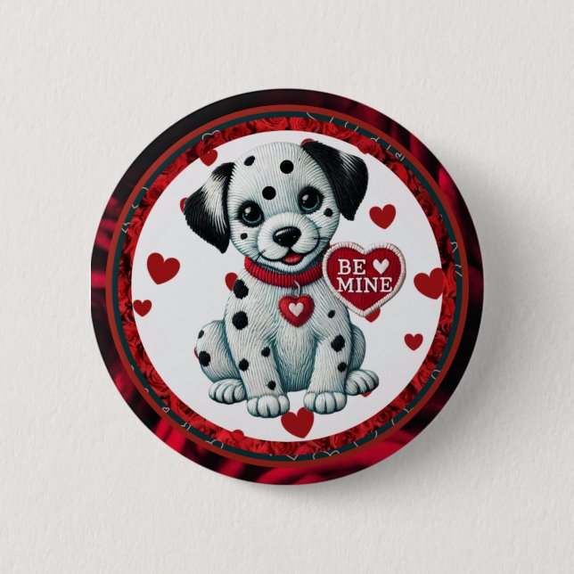 Be Mine Dalmatian Puppy Valentine Button (Front)