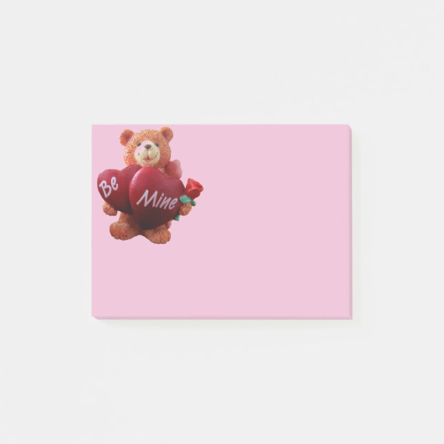 Be Mine Double Heart Bear with Rose Post-it Notes (Front)