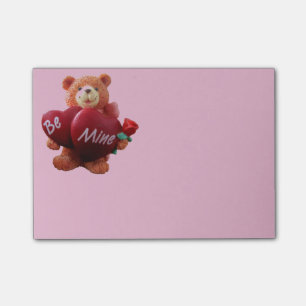 Be Mine Double Heart Bear with Rose Post-it Notes