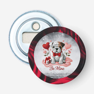 Be Mine English Bulldog Valentine Button Bottle Op Opener