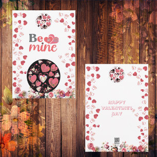 Be Mine Floral Sphere Pink Hearts Valentine's Day Holiday Card