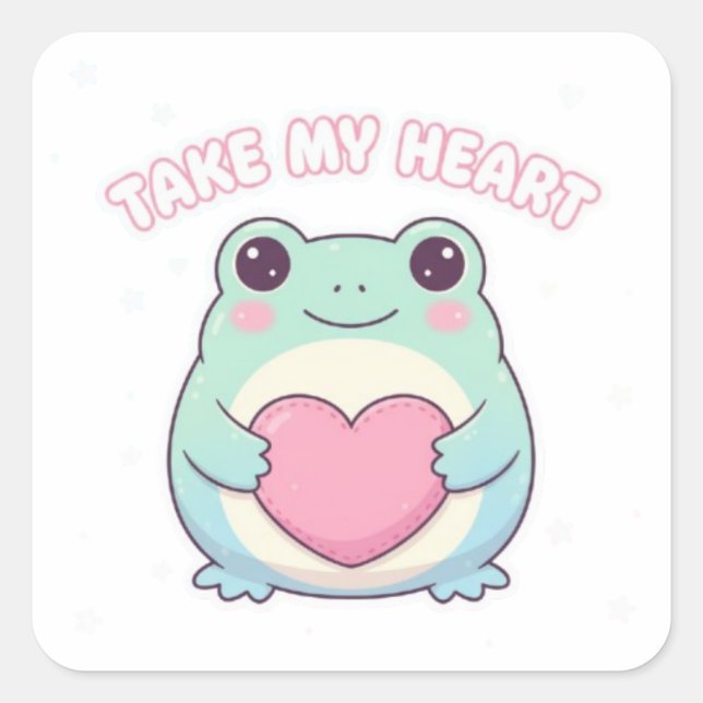 be mine frog, valentine frog, romantic frog, cute  square sticker (Front)