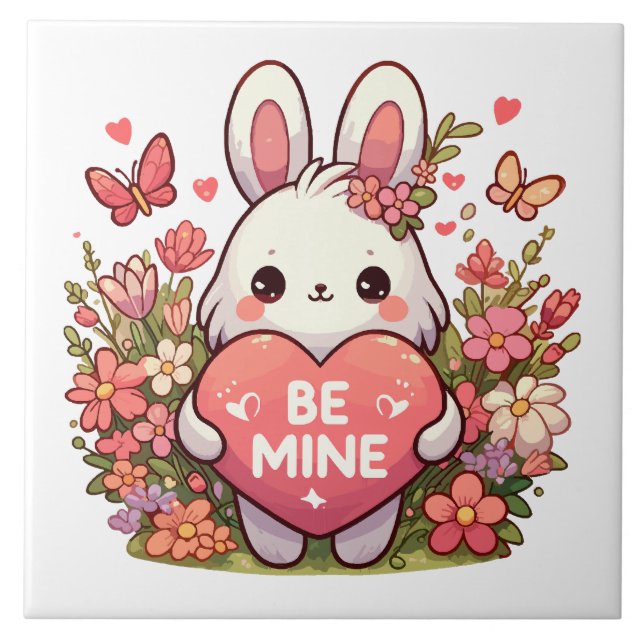 be mine ,funny rabbit valentine love ceramic tile (Front)