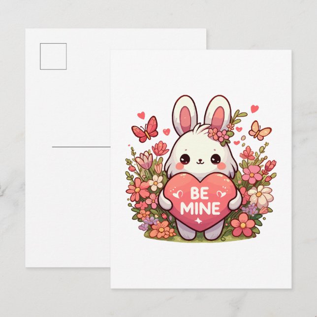 be mine ,funny rabbit valentine love invitation postcard (Front/Back)