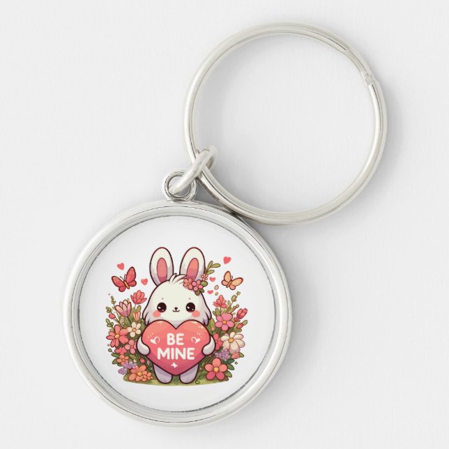 be mine ,funny rabbit valentine love key ring (Front)