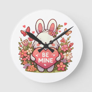 be mine ,funny rabbit valentine love round clock
