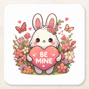 be mine ,funny rabbit valentine love square paper coaster