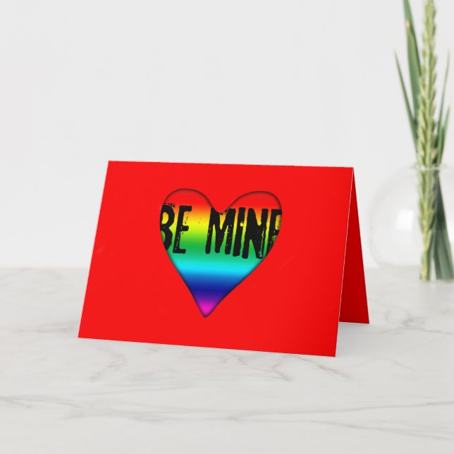 Be Mine Gay Rainbow Love Valentine greeting Holiday Card (Front)
