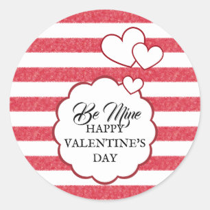 Be Mine Happy Valentine's Day Heart Chalk Stripes Classic Round Sticker