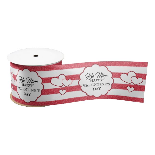 Be Mine Happy Valentine's Day Heart Chalk Stripes Satin Ribbon (Spool)