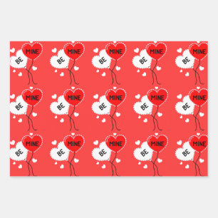 Be Mine Heart Balloon Pattern Wrapping Paper Sheet