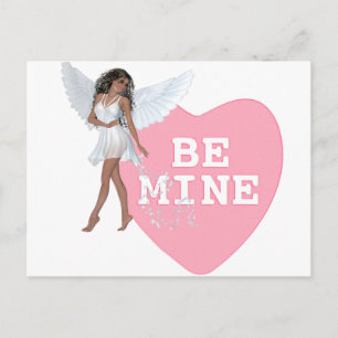 Be Mine Heart Candy Black Hair Angel Design Postcard