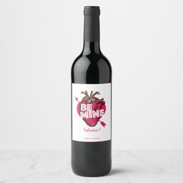 Be Mine Heart. Valentine's Wine Label (Front)