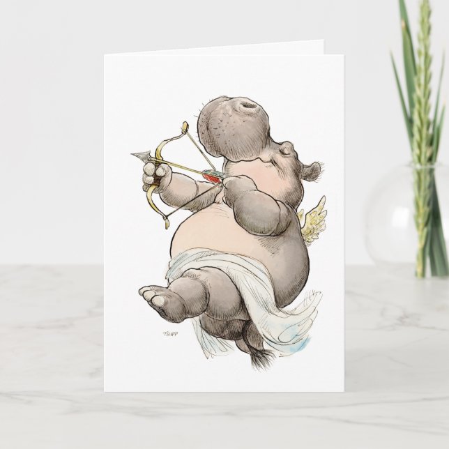 "Be Mine" Hippo Cupid Valentine Card (Front)