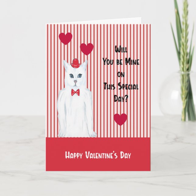 Be Mine on Valentine's Day Cat with Top Hat Card (Front)