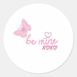 Be Mine Pink Butterfly Valentine's Day Gift Classic Round Sticker