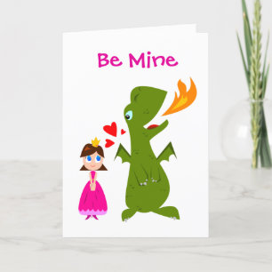 Be Mine Princess And Dinosaur Valentine Card