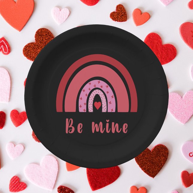 Be Mine Rainbow Heart Valentine's Day I Love You Paper Plate (Creator Uploaded)