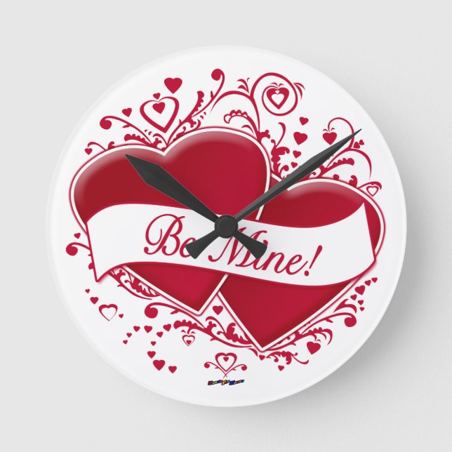 Be Mine! Red Hearts Round Clock (Front)