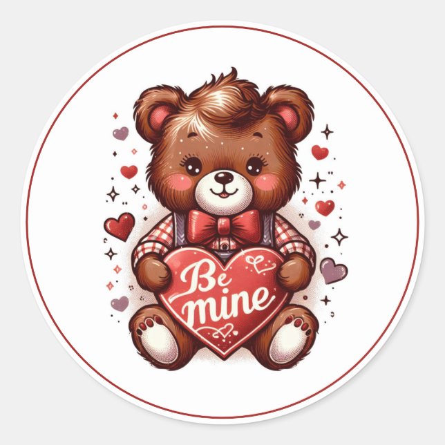 Be Mine Teddy Bear Classic Round Sticker (Front)